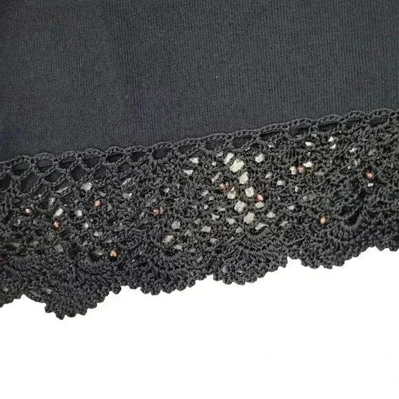 Notations Women's Black Rayon/Nylon Knit Straight Skirt w Crocheted Lace & Brown - Picture 5 of 9